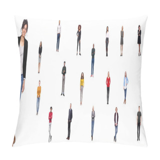 Personality  Set Of Multi-ethnic People Is Posing On White Background Pillow Covers