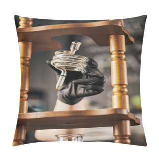 Personality  Barista In Black Glove Holding Spiral Part Of Cold Brew Coffee Maker, Alternative Espresso Method Pillow Covers