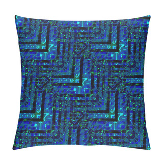 Personality  Abstract Geometric Seamless Background. Regular Zigzag Pattern Black With Blue, Turquoise And Olive Green Elements Diagonally. Pillow Covers
