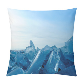 Personality  Winter. Ice On The Surface Of Lake Baikal. Cracks In The Ice Surface. Ice Storm. Used Deep Blue Toning Of The Photo. Pillow Covers