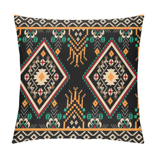 Personality  Beautiful Figure Tribal African Geometric Ethnic Oriental Pattern Traditional On Black Background.Aztec Style Embroidery Abstract Vector Illustration.design For Texture,fabric,clothing,wrapping,print. Pillow Covers