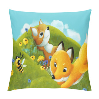 Personality  Cartoon Scene With Forest Animal On The Meadow Having Fun - Illustration For Children Pillow Covers