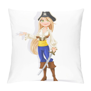 Personality  Cute Pirate Girl With Cutlass Isolated On A White Background Pillow Covers