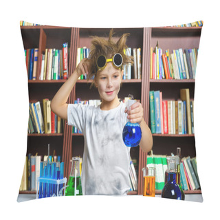 Personality  Cute Boy Doing Biochemistry Research In Chemistry Class Pillow Covers