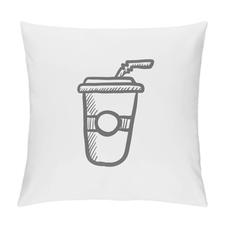 Personality  Soda In Plastic Cup With Straw Sketch Icon Pillow Covers