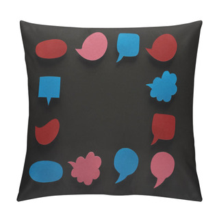 Personality  Square Frame Of Empty Speech Bubbles On Black Background With Copy Space, Cyberbullying Concept Pillow Covers