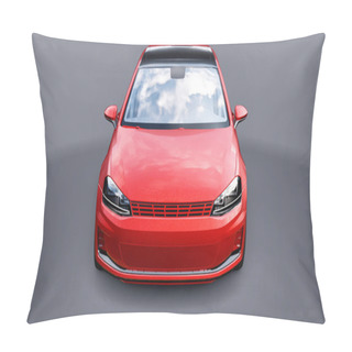 Personality  Red Small Family Car Hatchback On Gray Background. 3d Rendering Pillow Covers