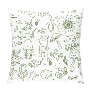 Personality  Doodle Forest Illustration, Floral Seamless Pattern With Forest  Pillow Covers