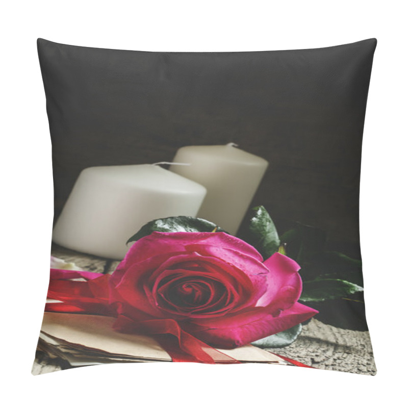 Personality  Vintage composition with fresh pink rose, a bundle of old letters pillow covers