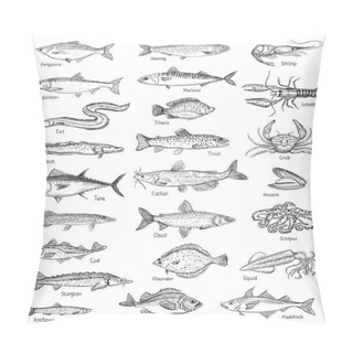 Personality  Fish And Seafood Hand Drawn Graphic Illustration Pillow Covers