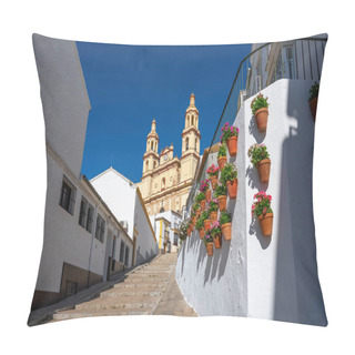 Personality  Church Of Nuestra Senora De La Encarnacion And Stairs With Flowerpots - Olvera, Andalusia, Spain Pillow Covers