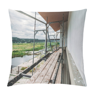 Personality  Scaffolding Of Construction Site Of Modern Building Near River Pillow Covers