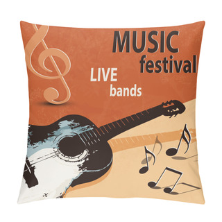 Personality  Music Background With Retro Guitar - Rock Festival Pillow Covers
