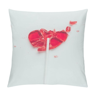Personality  Top View Of Broken Heart Shaped Lollipop Isolated On White, Valentines Day Concept Pillow Covers