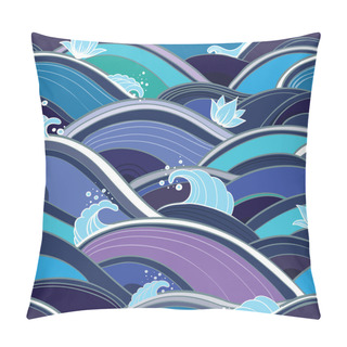 Personality  Seamless Pattern With Water Waves And Lilies Pillow Covers