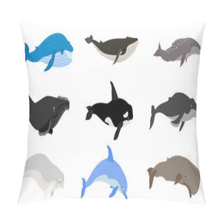 Personality  Whale Icons Set, Flat Style Pillow Covers