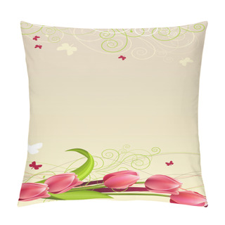 Personality  Spring Frame With Tulips, Butterflies And Swirls Pillow Covers