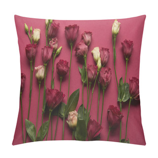 Personality  Blooming Flowers With Green Leaves On Ruby Background  Pillow Covers