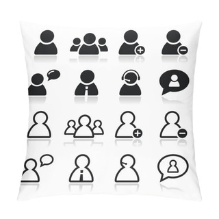 Personality  User Black Icons Set - Businessman, Customer Service, Staff Avatars Pillow Covers