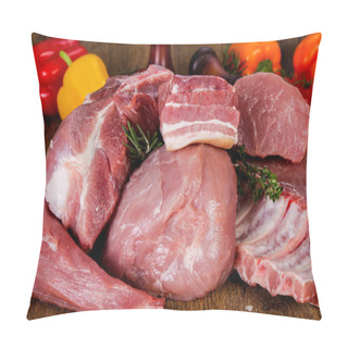 Personality  Raw Pork Meat Over Wooden Background Pillow Covers