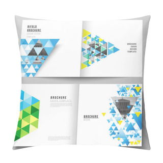 Personality  The Vector Illustration Of Editable Layout Of Two Covers Templates For Square Design Bifold Brochure, Magazine, Flyer, Booklet. Blue Color Polygonal Background With Triangles, Colorful Mosaic Pattern. Pillow Covers