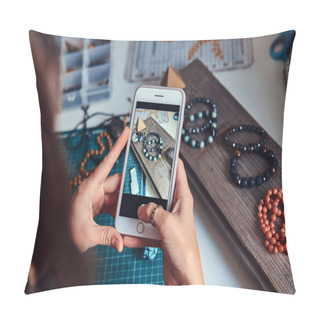 Personality  Girl Is Making A Photo Via Mobile Phone Pillow Covers