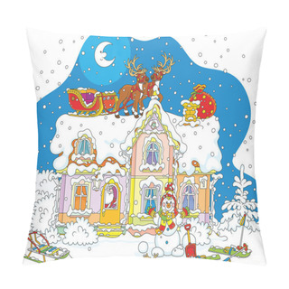 Personality  Christmas Sledge Of Santa On A Roof Pillow Covers