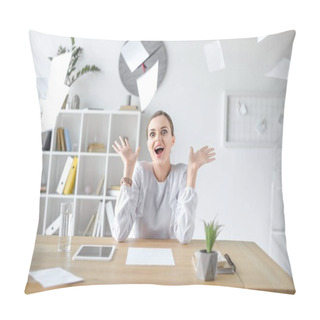 Personality  Cheerful Businesswoman Sitting At Desk In Office Pillow Covers