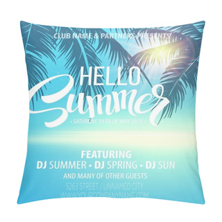 Personality  Hello Summer Beach Party Flyer. Vector Design Pillow Covers