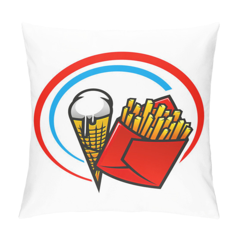 Personality  Fast foods icon with crispy French fries and ice cream pillow covers
