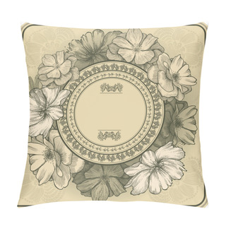 Personality  Vintage Frame With Blooming Roses And Dragonfly, Hand Drawing. V Pillow Covers