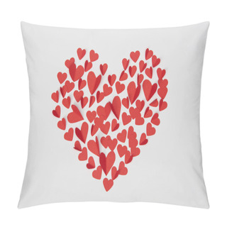 Personality  Heart Shaped Arrangement Of Small Red Paper Cut Hearts Isolated On White Pillow Covers