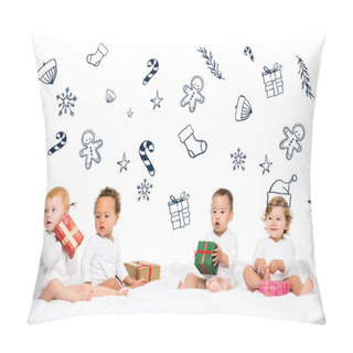 Personality  Multiethnic Toddlers With Wrapped Gifts Pillow Covers