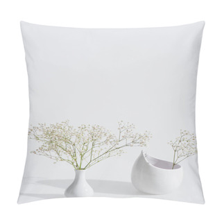 Personality  Branches With Blossoming Flowers In Vases On White Background Pillow Covers