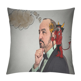 Personality  Middle Aged Guy With Sketched Devil On His Shoulder Whispering In His Ear  Pillow Covers