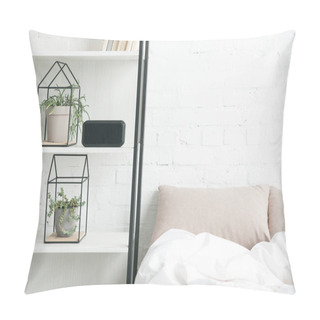 Personality  Rack With Plants, Alarm Clock And Empty Bed  Pillow Covers