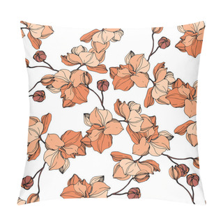 Personality  Vector Orange Orchids. Wildflowers Isolated On White. Engraved Ink Art. Seamless Background Pattern. Wallpaper Print Texture. Pillow Covers