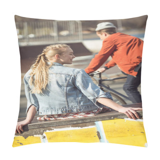 Personality  Girl Resting At Skateboard Park Pillow Covers