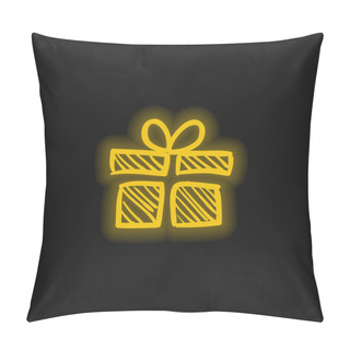 Personality  Birthday Giftbox Sketch Yellow Glowing Neon Icon Pillow Covers