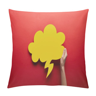 Personality  Top View Of Empty Yellow Thought Bubble On Red Background Pillow Covers