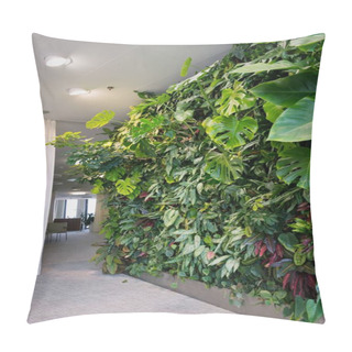 Personality  Living Green Wall With Flowers And Plants, Vertical Garden Indoors Under Artificial Lighting Pillow Covers