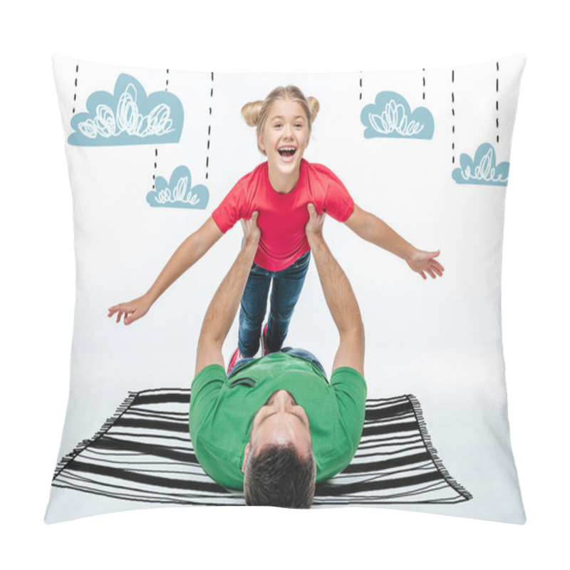 Personality  Father And Daughter Having Fun Together Pillow Covers