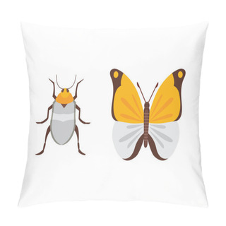 Personality  Set Of Different Insects In Cartoon Style. Butterfly And Beetle. Pillow Covers