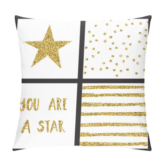 Personality  Set Of Glitter Gold Design Cards With Stars. Vector Illustration Pillow Covers
