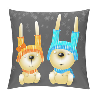 Personality  Two Christmas Rabbits In Hats. Pillow Covers