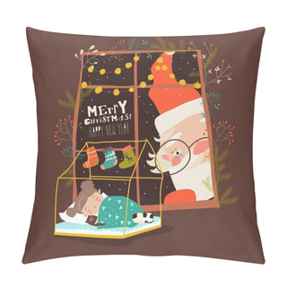 Personality  Cartoon Santa Claus Look Through The Window On Sleeping Girl Pillow Covers