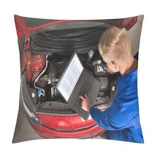 Personality  Mechanic Using Laptop To Repair Car Pillow Covers