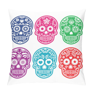 Personality  Mexican Sugar Skull, Dia De Los Muertos Colorful Icons Set Pillow Covers