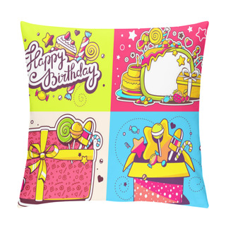 Personality  Vector Creative Colorful Set Of Birthday Illustration With Gift  Pillow Covers