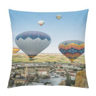 Personality  Closeup View Of Colorful Hot Air Balloons Over City In Cappadocia, Turkey Pillow Covers